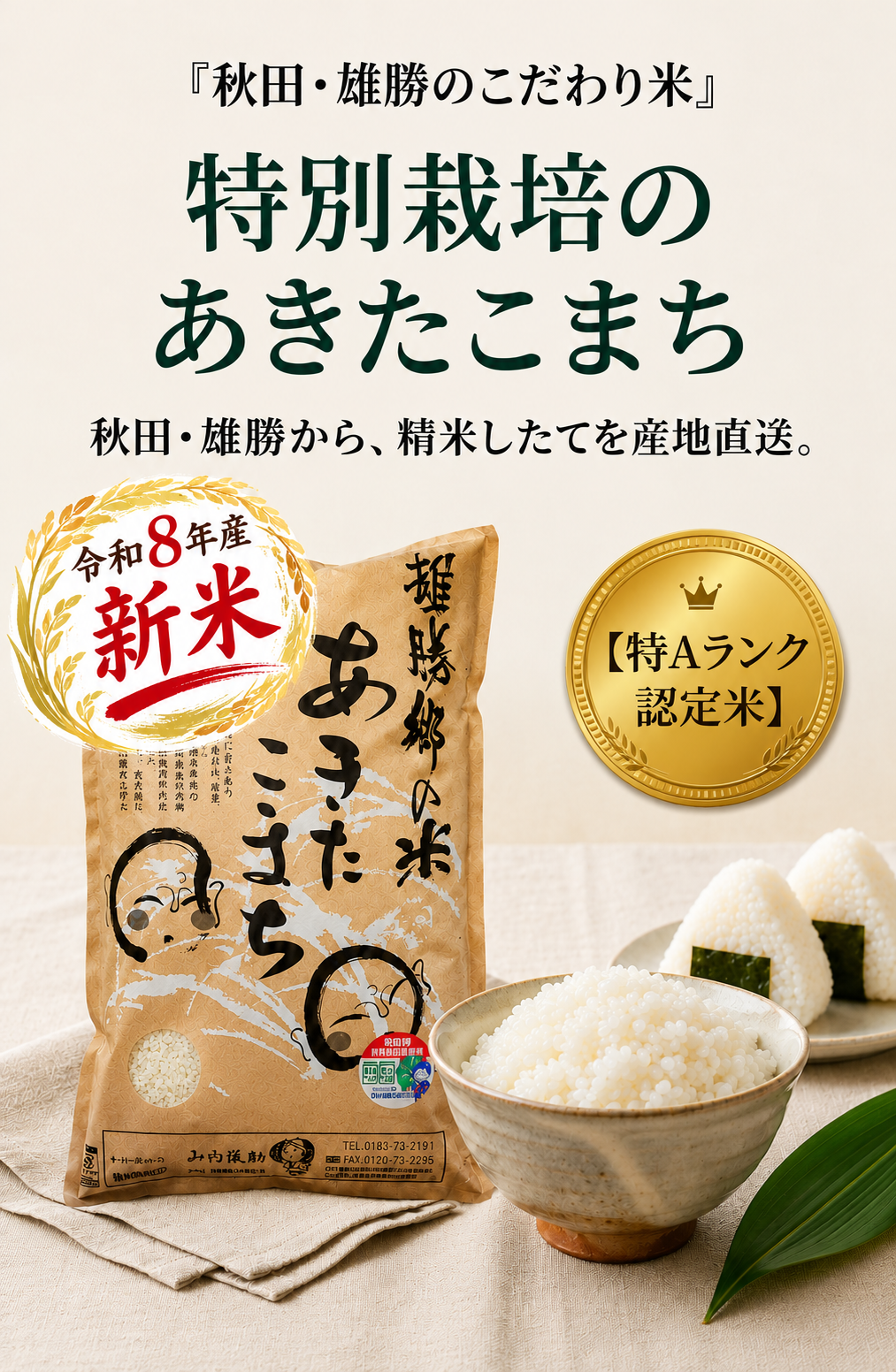特別栽培のあきたこまち 毎日の食卓に、安心とおいしさを。【特Aランク認定米】